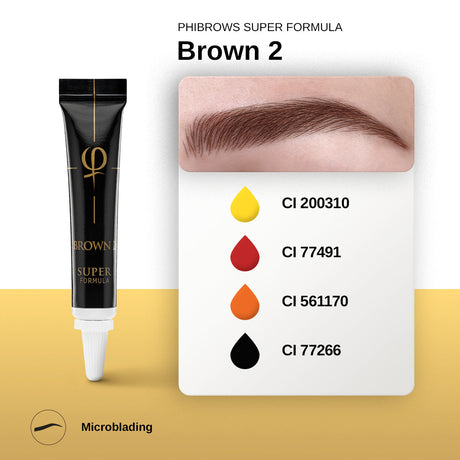 PhiBrows SUPER Brown 2 Microblading Pigment 5ml – pigment colour and composition chart