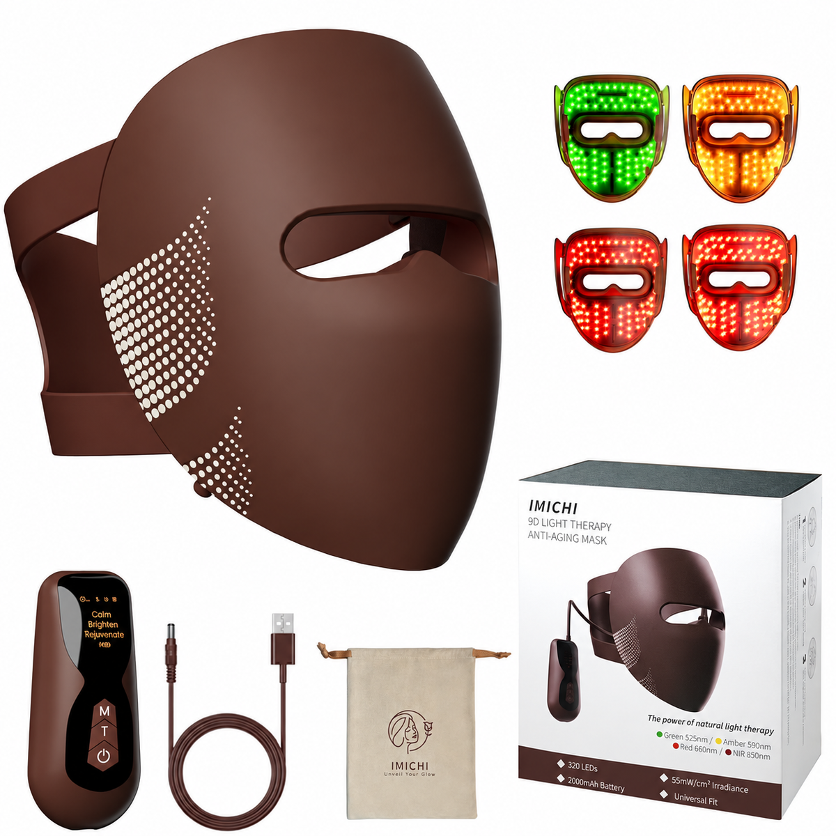 IMICHI 9D silicone LED face mask for hands-free home skincare