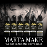 Kuro Sumi Imperial Tattoo Ink Marta Make Fine Art Schwarz- und Grautöne Set 6x44ml