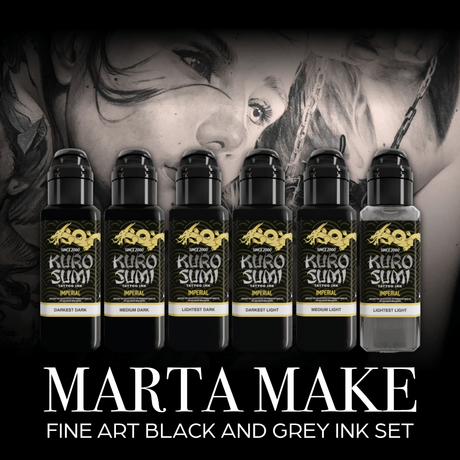 Kuro Sumi Imperial Tattoo Ink Marta Make Fine Art Schwarz- und Grautöne Set 6x44ml