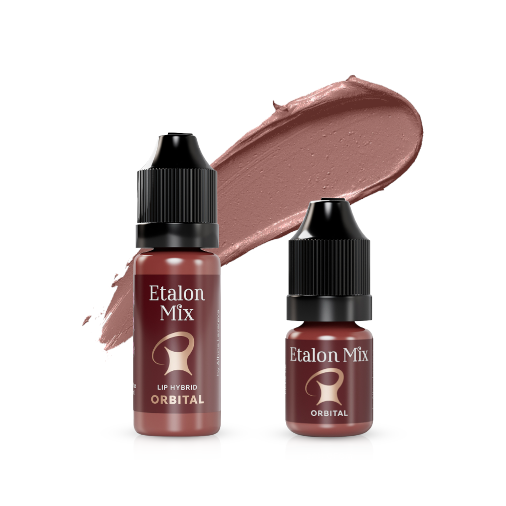 Etalon Mix Lip Pigment Orbital 5ml/10ml in a clear container, showing vibrant lip color pigment for cosmetic tattooing.