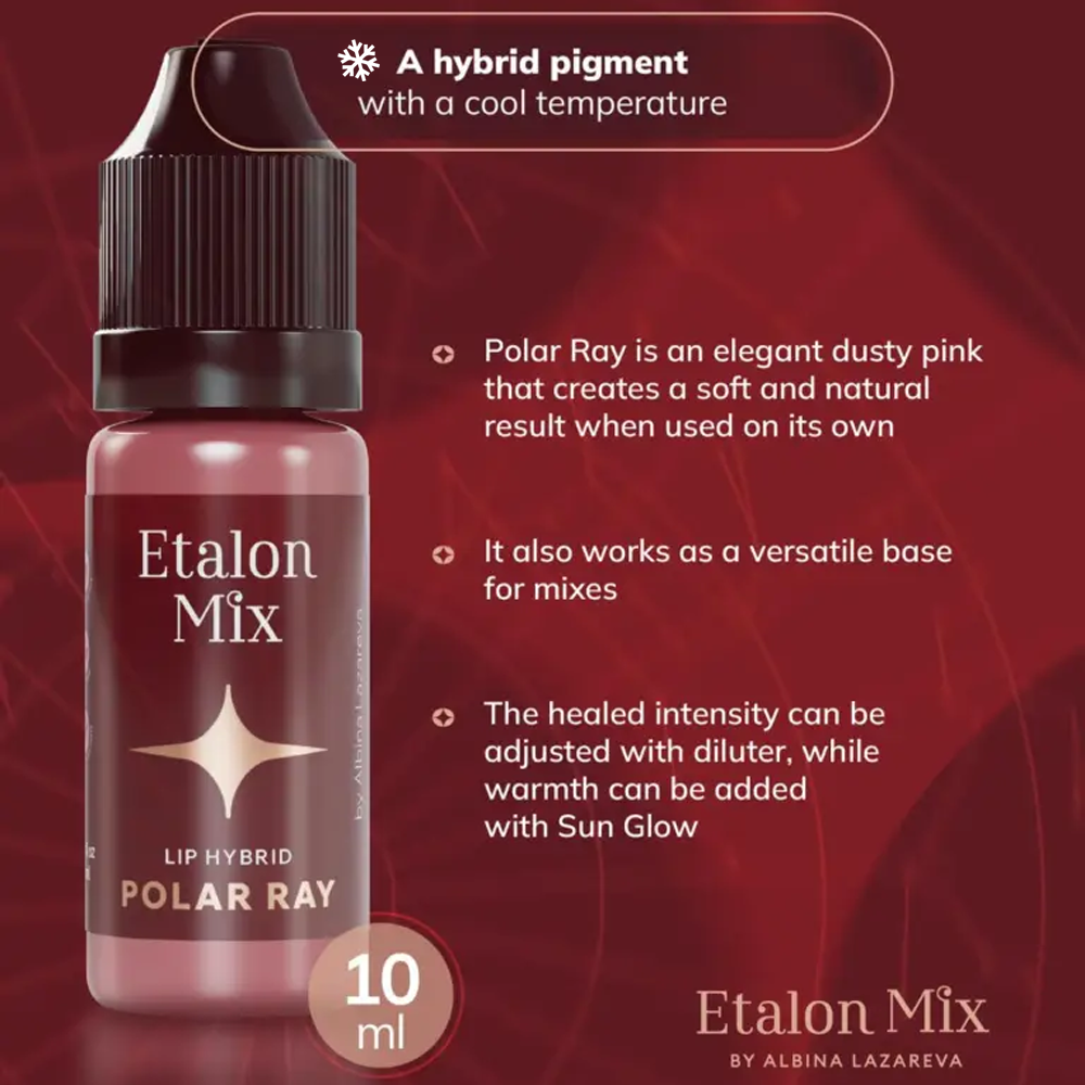 Etalon Mix Polar Ray lip pigment in a 5ml/10ml bottle, showcasing vibrant lip color pigment for cosmetic tattooing.