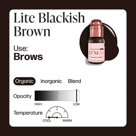 Lite Blackish Brown PMU pigment colour information by Perma Blend LUXE