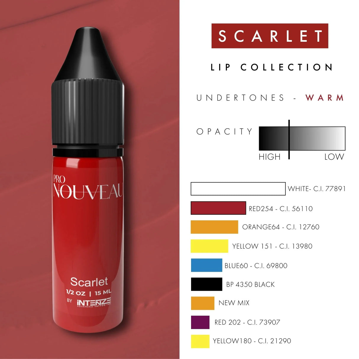 Pro Nouveau Lippenpigmente von Intenze Scarlet 15ml