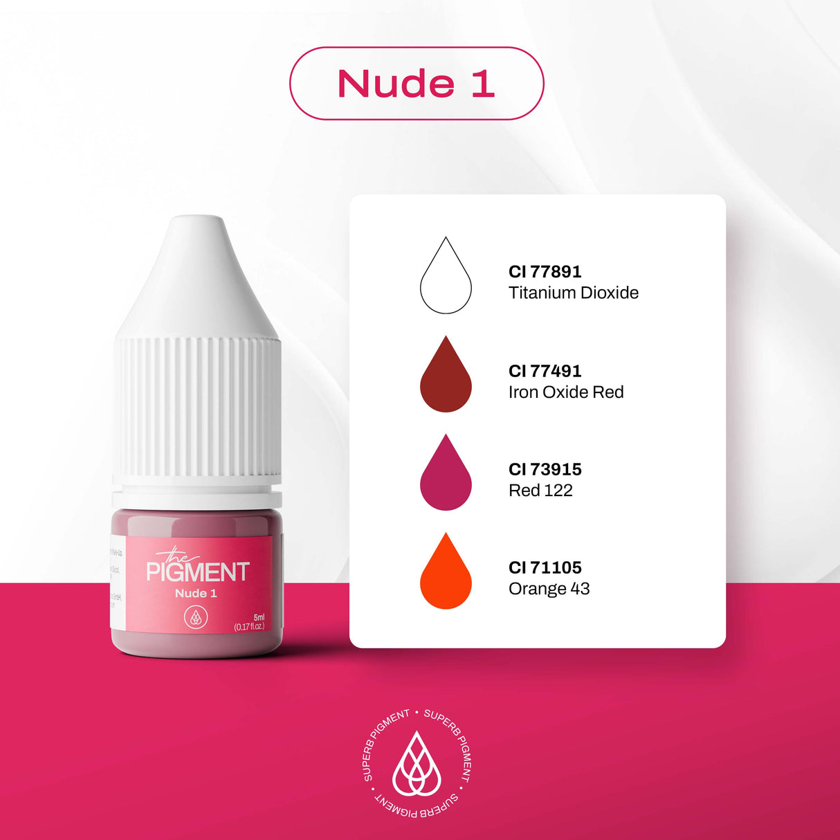 The Pigment Nude 1 5ml nude PMU pigment bottle detail