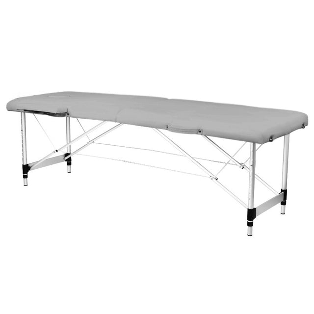 Folding massage table, aluminum, 2-section, gray, comfort - BVShop