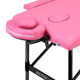 Folding massage table aluminum Activ Fizjo comfort 2 segment pink black aluminum - BVShop