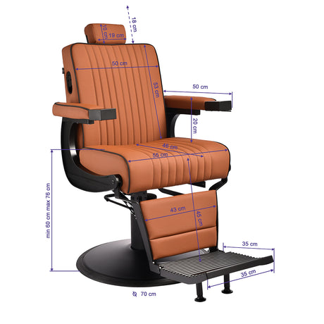 Gabbiano Levi barber chair with black frame brown without stitching at the back - BVShop