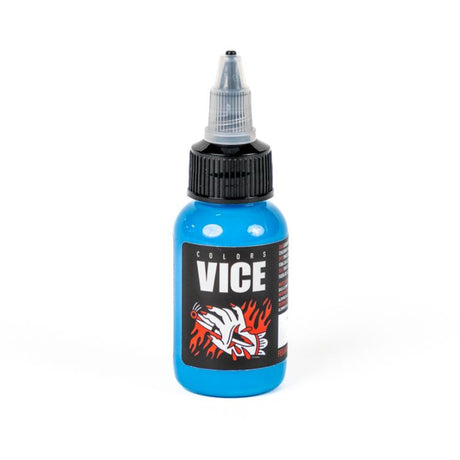 Vice Colors Buonasera Blue nail polish bottle with blue cap and label, displayed on a white background.