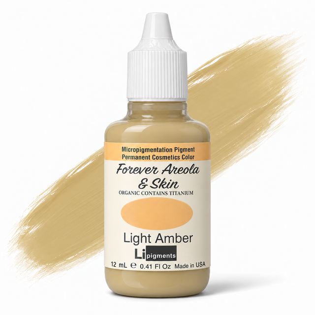 Li Pigments Forever Areola & Skin Light Amber Pigment 12ml - bottle with liquid pigment colour swipe