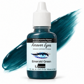 Li Pigments Forever Eyes Emerald Green 12ml — bottle with illustrative liquid pigment colour smear