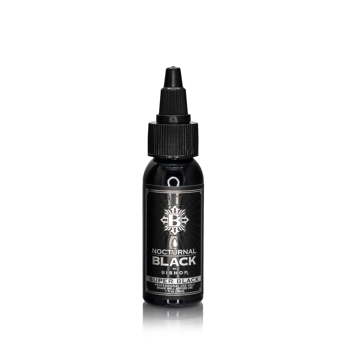 Nocturnal By Bishop Super Black 30ml — Flasche auf weißem Hintergrund
