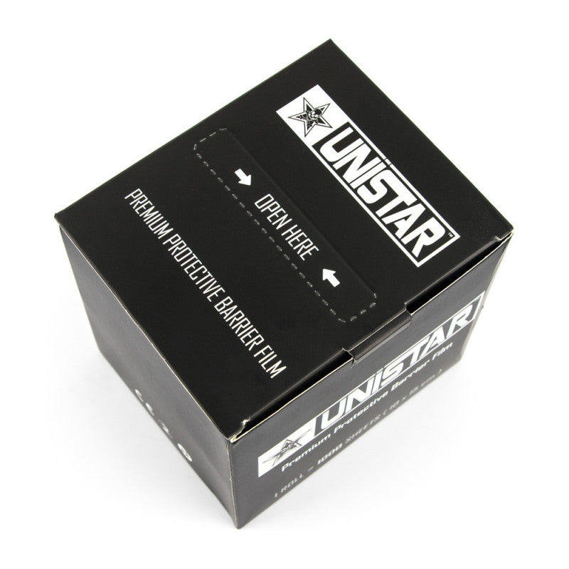 Unistar transparent self-adhesive protective film, 10x15cm, shown in a roll with multiple sheets for surface protection.