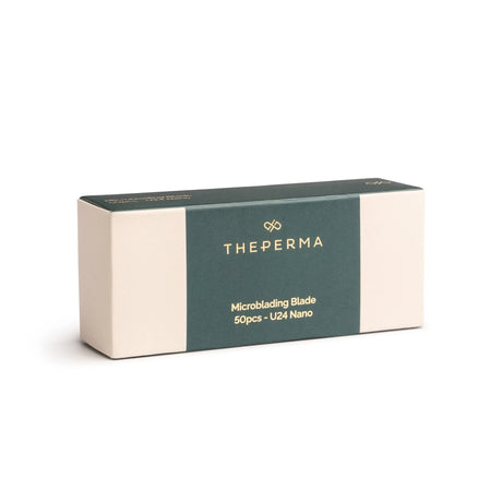 Set of 50 The Perma Microblading Nano Blades U24 0.16 for precise eyebrow microblading procedures.