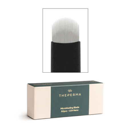 Box of 50 The Perma Microblading Nano Blades U24 0.16mm for precise eyebrow microblading procedures