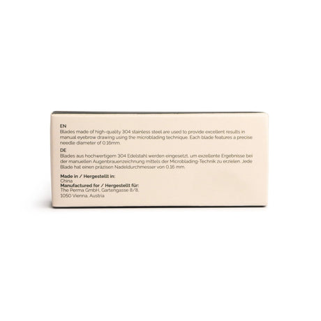 The Perma Microblading Nano Blades U24 0.16mm, set of 50, shown in a close-up image for eyebrow microblading procedures.